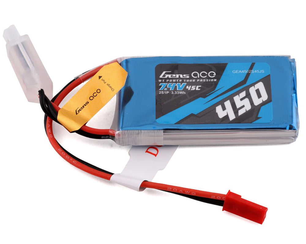 Gens Ace 2s LiPo Battery 45C (7.4V/450mAh) w/JST Connector - Iron City RC Hobbies