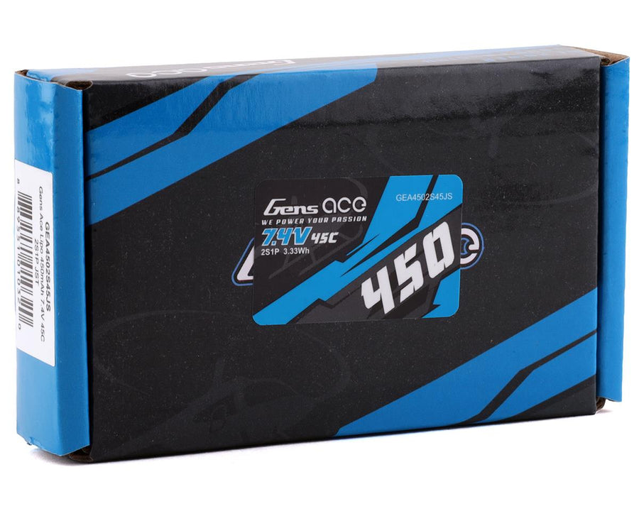 Gens Ace 2s LiPo Battery 45C (7.4V/450mAh) w/JST Connector - Iron City RC Hobbies