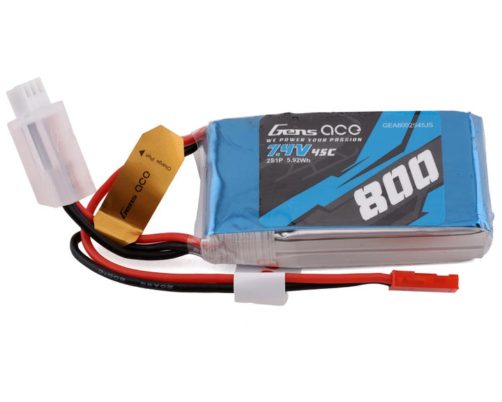 Gens Ace 2s LiPo Battery 45C (7.4V/800mAh) w/JST Connector - Iron City RC Hobbies