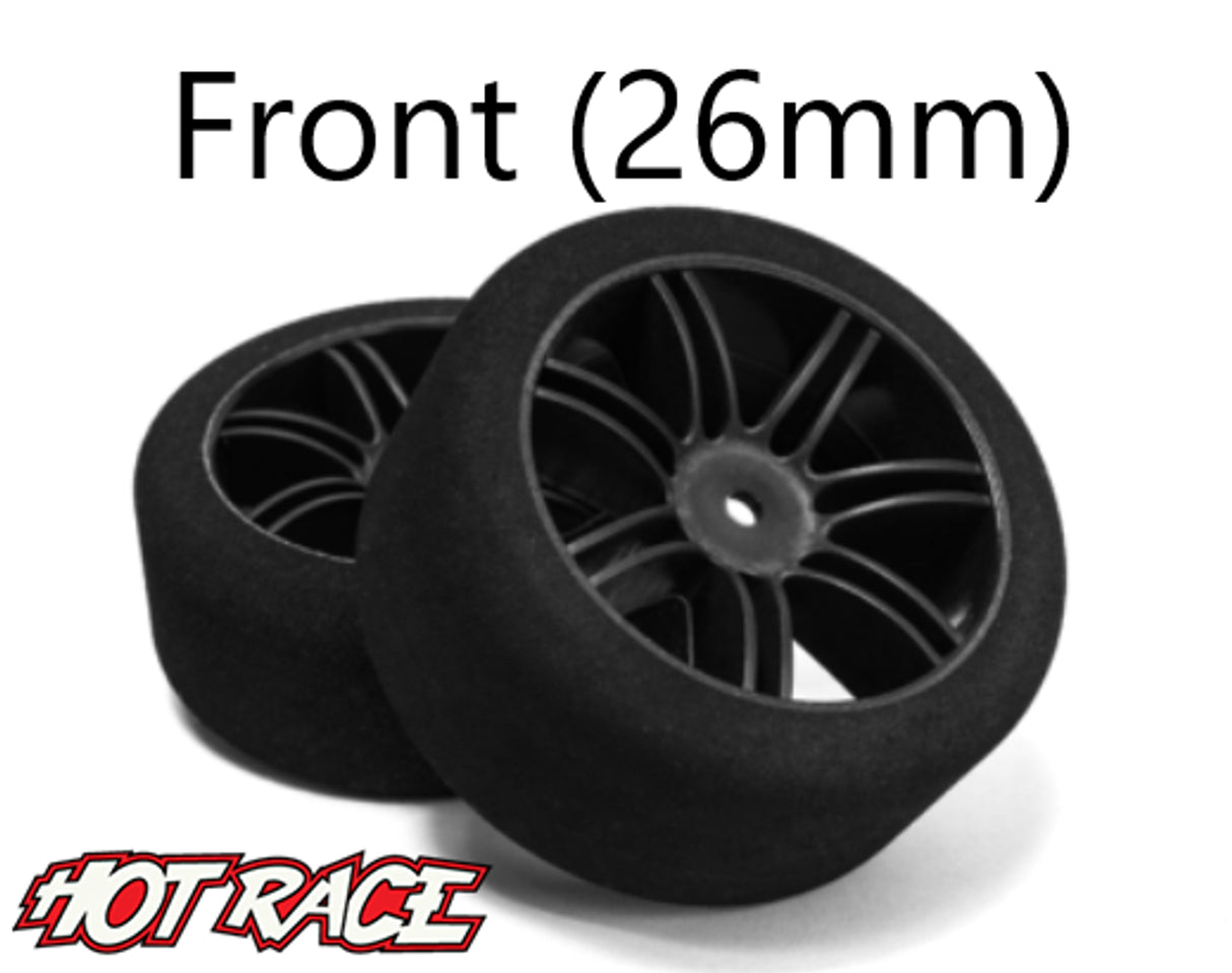 Hot Race 1:10 Front tires - Carbon Wheels (32 Shore)