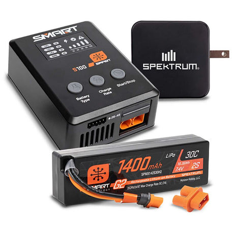 Smart Powerstage Surface Bundle: 1400mAh 2S 30C LiPo Battery (IC2) / 100W S100 Charger / 65W Power Supply / Adapter - Iron City RC Hobbies