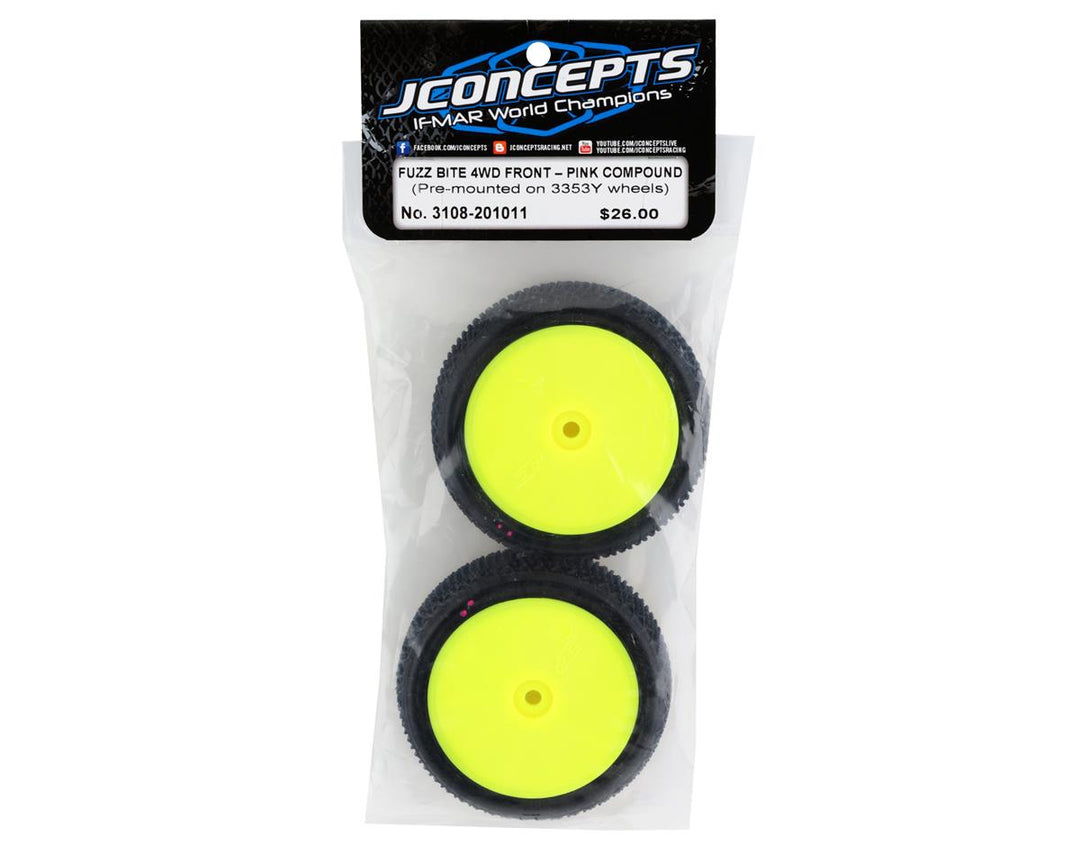 JConcepts Fuzz Bite LP 2.2" Pre-Mounted 4WD Front Buggy Tire (Yellow) (2) (Pink) w/12mm Hex - Iron City RC Hobbies