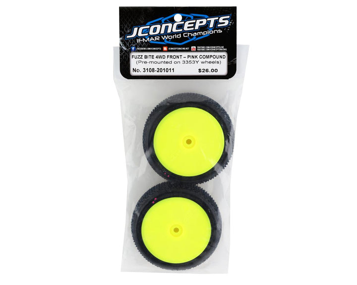 JConcepts Fuzz Bite LP 2.2" Pre-Mounted 4WD Front Buggy Tire (Yellow) (2) (Pink) w/12mm Hex - Iron City RC Hobbies