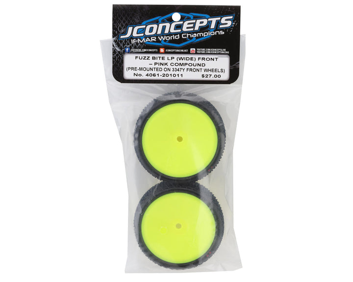 JConcepts Fuzz Bite LP Wide 2.2" Pre-Mounted 2WD Front Buggy Carpet Tires (Pink) (2) w/12mm Hex - Iron City RC Hobbies