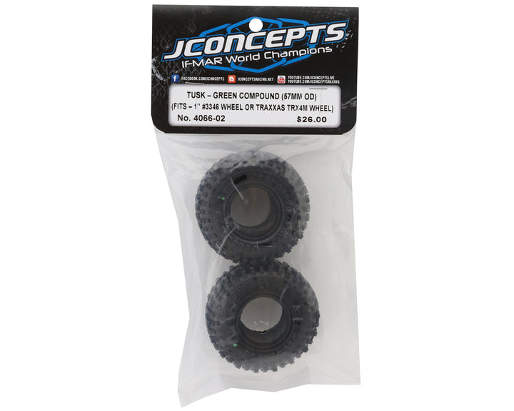 Jconcepts 1/18 Tusk 1.0" TRX-4M Crawler Tires and Inserts, Green Compound (2) - Iron City RC Hobbies