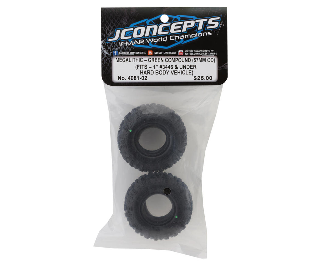 JConcepts Megalithic 1.0" Micro Crawler Tires (2) (57mm OD) (Green) - Iron City RC Hobbies