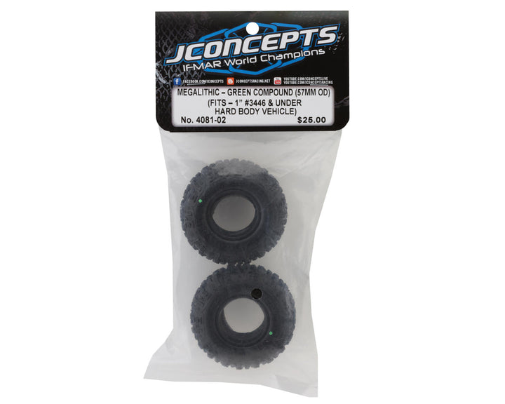 JConcepts Megalithic 1.0" Micro Crawler Tires (2) (57mm OD) (Green) - Iron City RC Hobbies