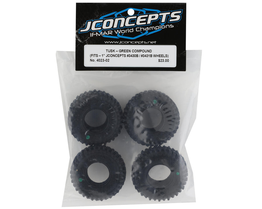 JConcepts Tusk 1.0" Micro Crawler Tires (4) (Green) - Iron City RC Hobbies
