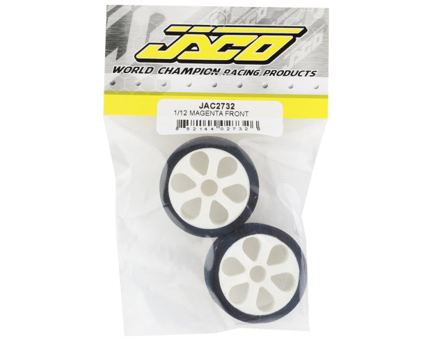 Jaco Prism 1/12 Mounted Foam Front Tires (2) (Magenta) - Iron City RC Hobbies