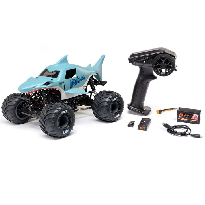 Losi  1/18 Mini LMT Megalodon 2S 4X4 RTR Brushed Monster Truck (Battery & Charger Included), Blue