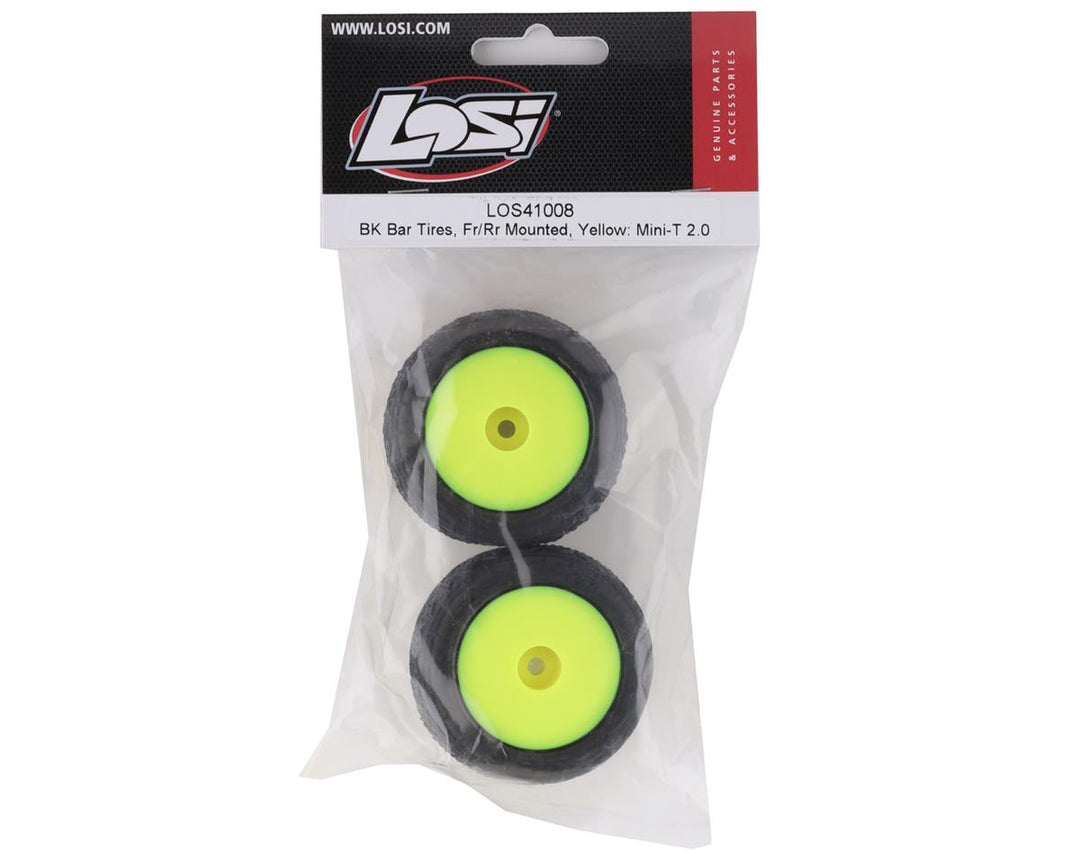 Losi Mini-T 2.0 BK Bar Pre-Mounted Tires (Yellow) (2) - Iron City RC Hobbies