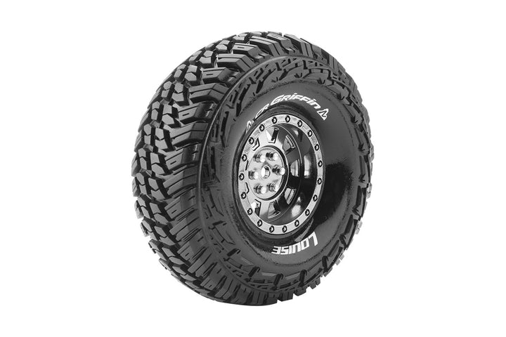 CR-Griffin 1/10 1.9" Crawler Tires, 12mm Hex Mounted on Black Chrome Rim, Super Soft, Front/Rear (2) - Iron City RC Hobbies