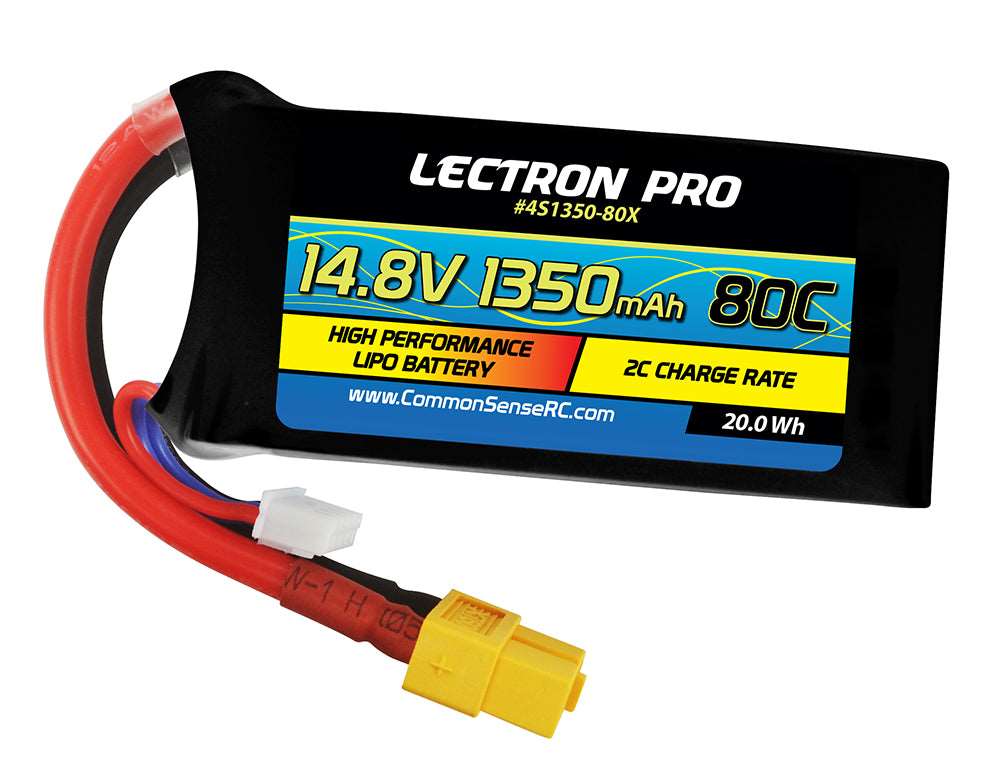 Lectron Pro 14.8V 1350mAh 80C Lipo Battery with XT60 Connector for FPV Racers