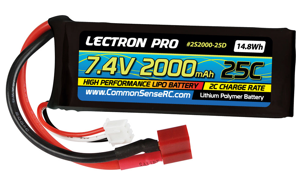 Lectron Pro 7.4V 2000mAh 25C Lipo Battery with Deans Connector - Iron City RC Hobbies