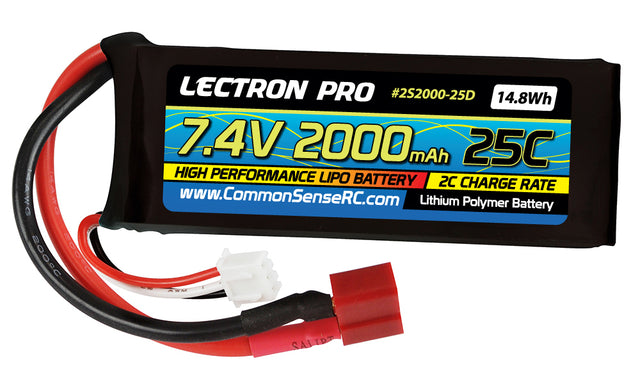 Lectron Pro 7.4V 2000mAh 25C Lipo Battery with Deans Connector - Iron City RC Hobbies