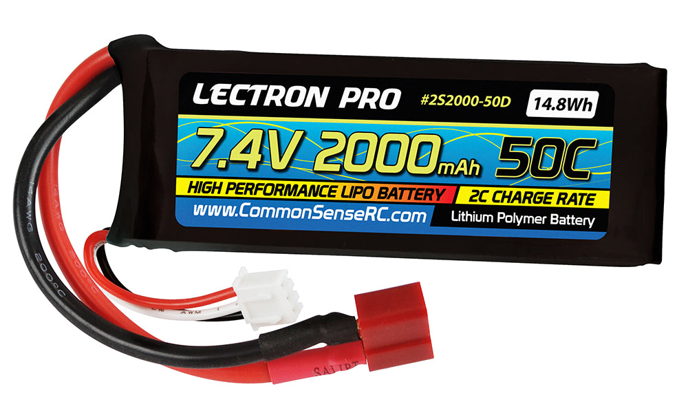 Lectron Pro 7.4V 2000mAh 50C Lipo Battery with Deans Connecto