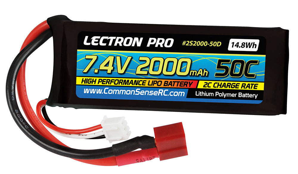 Lectron Pro 7.4V 2000mAh 50C Lipo Battery with Deans Connecto - Iron City RC Hobbies