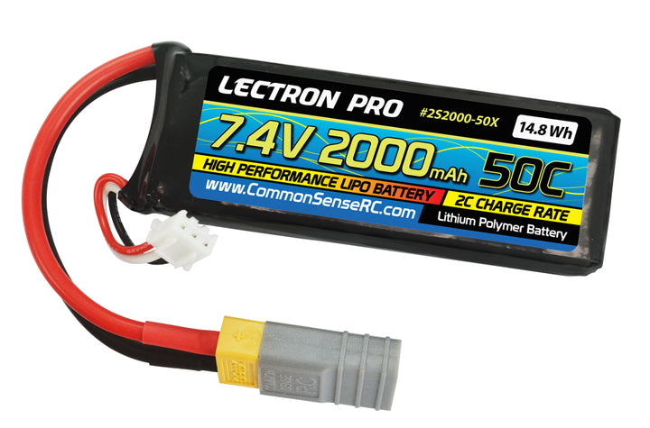 Lectron Pro 7.4V 2000mAh 50C Lipo Battery with XT60 Connector / Most Common - Iron City RC Hobbies