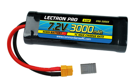 Lectron Pro NiMH 7.2V (6-cell) 3000mAh Flat Pack with XT60 Connector + CSRC adapter for XT60 batteries to popular RC vehicles - Iron City RC Hobbies