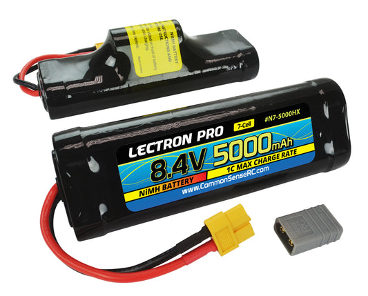 Lectron Pro NiMH 8.4V (7-cell) 5000mAh Hump Pack with XT60 Connector + CSRC adapter for XT60 batteries to popular RC vehicles