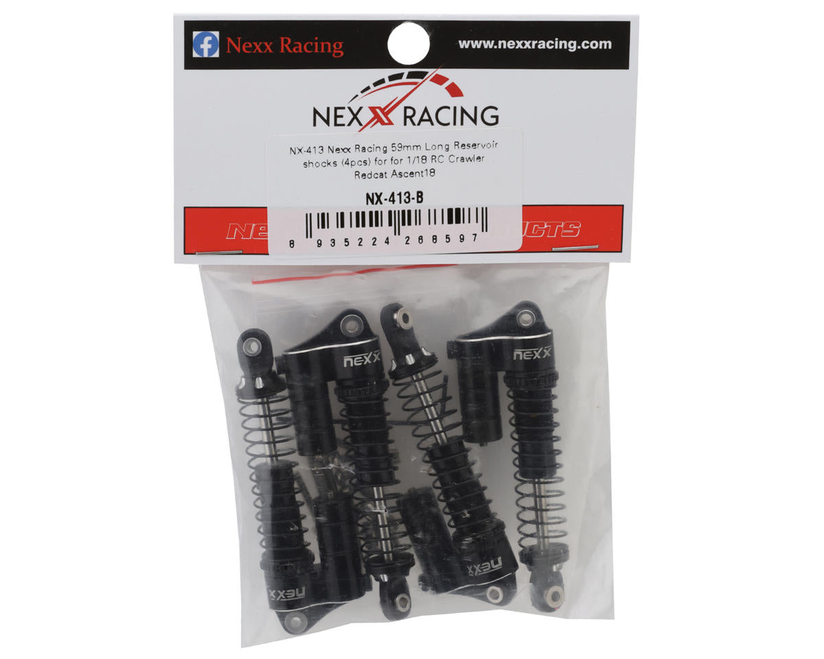 NEXX Racing Redcat Ascent-18 59mm Aluminum Oil-Filled Reservoir Shocks (Black) (4)