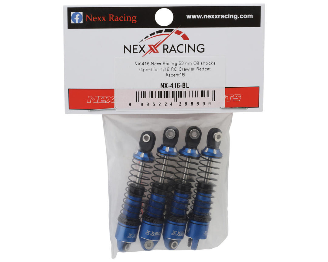 NEXX Racing Redcat Ascent18 53mm Oil-Filled Shocks (Blue) (4) - Iron City RC Hobbies