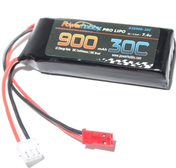 Power Hobby 900mAh 7.4v 2S 30C Lipo Battery with Hardwired JST Connector - Iron City RC Hobbies