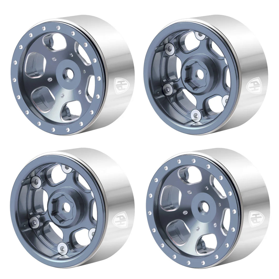 Powerhobby 1.3" Aluminum Beadlock Wheels Titanium (4) 1/24 Rock Crawler