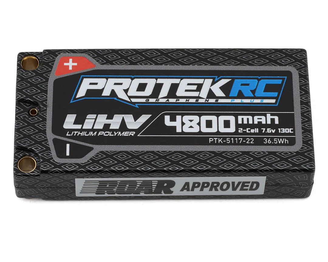 ProTek RC 2S 130C Low IR Si-Graphene + HV LCG Shorty LiPo Battery (7.6V/4800mAh) w/5mm Connectors (ROAR Approved) - Iron City RC Hobbies