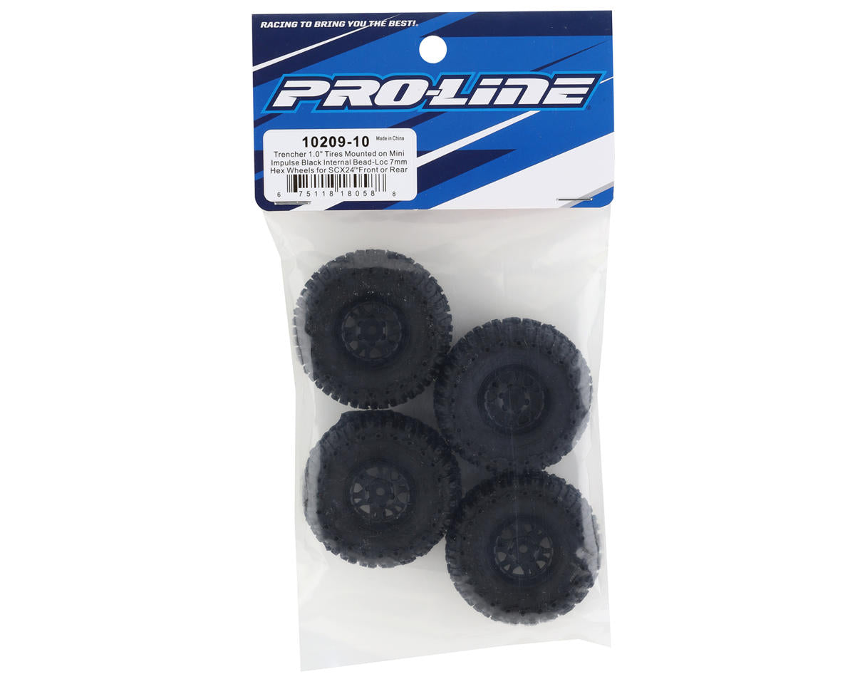 Pro-Line SCX24 1.0" Trencher Pre-Mounted Tires w/Impulse Wheels (Black) (4) (Medium)