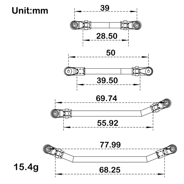 MEUS Racing SCX24 Double Bent High Clearance Chassis Links for Axial 1/24 SCX24 Gladiator Power Wagon