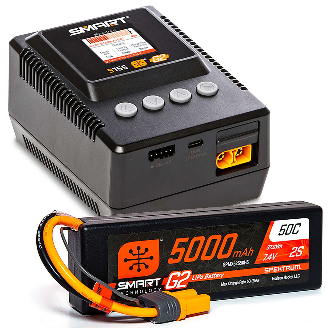 Smart Powerstage 2S Surface Bundle: G2 5000mAh 2S LiPo IC5 & S155 Charger - Iron City RC Hobbies