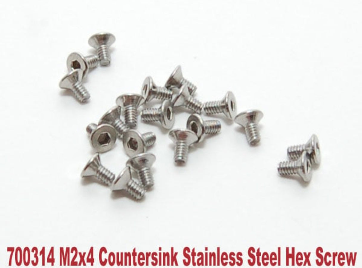 PN Racing M2x4 Countersink Stainless Steel Hex Machine Screw (20pcs) (700314)