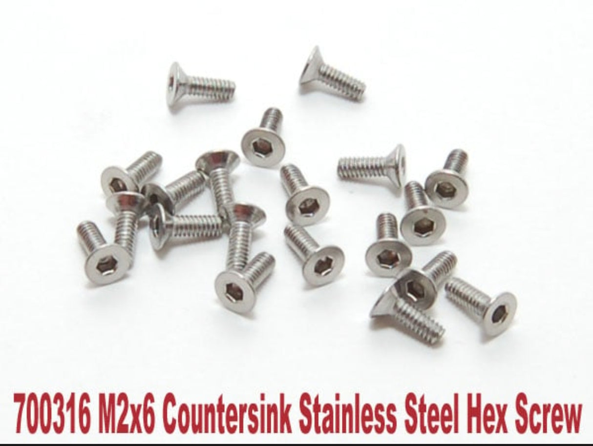 PN Racing M2x6 Countersink Stainless Steel Hex Machine Screw (20pcs) (700316)