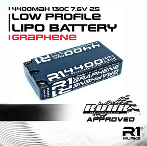 R1WURKS 4400mah 130c 7.6V 2S Low Profile Shorty LiPo Battery, Graphene - Iron City RC Hobbies