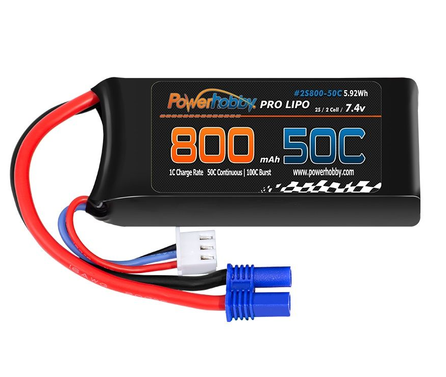 Powerhobby 2s 7.4v 850mah 50c Lipo Battery w ec2 Plug Losi Mini-B / Mini-T 2.0 - Iron City RC Hobbies