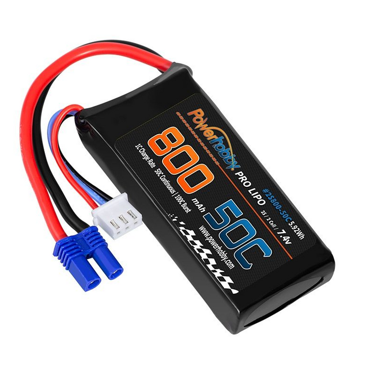 Powerhobby 2s 7.4v 850mah 50c Lipo Battery w ec2 Plug Losi Mini-B / Mini-T 2.0 - Iron City RC Hobbies