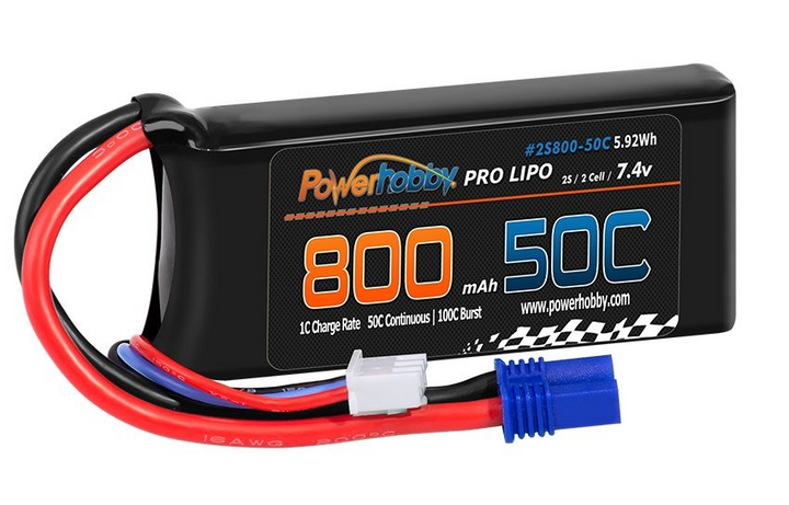 Powerhobby 2s 7.4v 850mah 50c Lipo Battery w ec2 Plug Losi Mini-B / Mini-T 2.0 - Iron City RC Hobbies