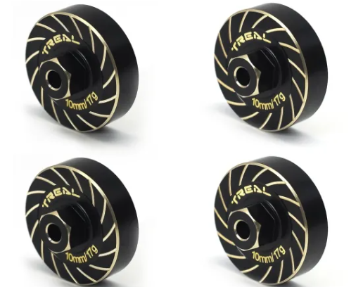 TREAL Brass Extended Wheel Hubs 7mm*10mm Hex, Axle Counter Weight 17g/pc (4pcs) Wheel Spacer for 1/18 TRX4M (Black) - Iron City RC Hobbies