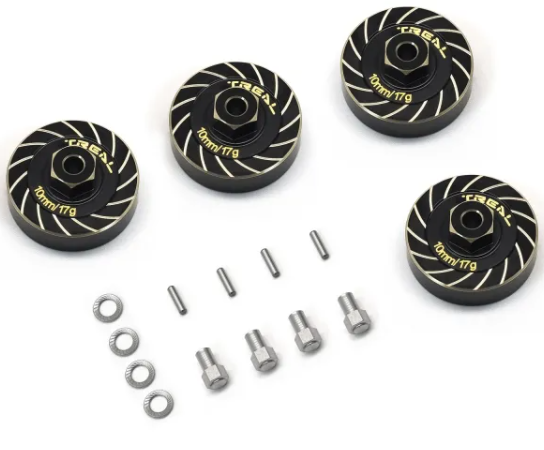 TREAL Brass Extended Wheel Hubs 7mm*10mm Hex, Axle Counter Weight 17g/pc (4pcs) Wheel Spacer for 1/18 TRX4M (Black) - Iron City RC Hobbies