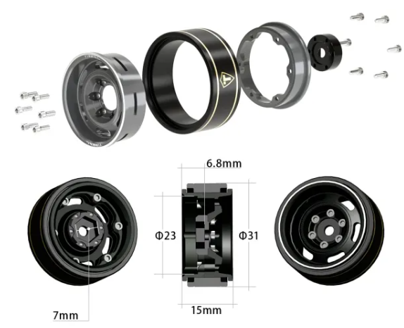 TREAL SCX24 Wheels 1.0'' Beadlock Wheels(4P) Vinatge Wheels for 1/24 SCX24 Bronco Gladiator C10 Deadbolt -Type E - Iron City RC Hobbies
