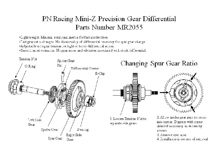 PN Racing Mini-Z 2WD V3 LM Precision Enclosed Gear Differential 64P 53T