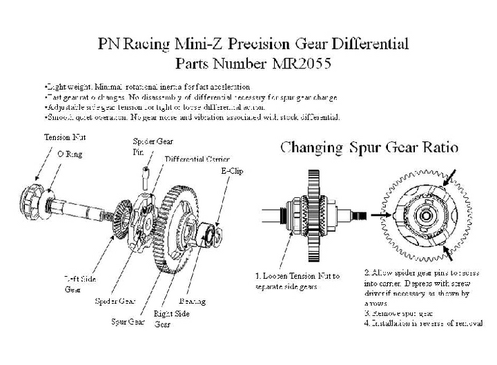 PN Racing Mini-Z 2WD V3 LM Precision Enclosed Gear Differential 64P 53T