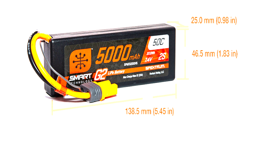 Smart 7.4V 5000mAh 2S 50C Smart G2 Hardcase LiPo Battery: IC5