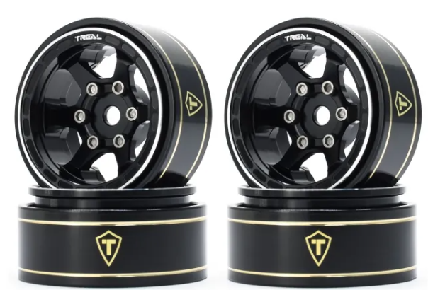 TREAL SCX24 Wheels 1.0" Beadlock Wheels (4P) Scale-Look Concave Six Spoke Rim Crawler Wheels for Axial SCX24 -Type D - Iron City RC Hobbies