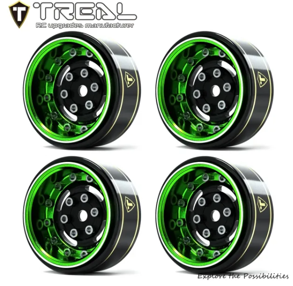 TREAL 1.0 Beadlock Wheels Deep Dish Rims (4P) for SCX24 AX24 FCX24 TRX4M 1/24 1/18 Crawler Car-Type F - Iron City RC Hobbies