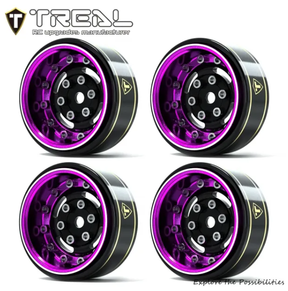 TREAL 1.0 Beadlock Wheels Deep Dish Rims (4P) for SCX24 AX24 FCX24 TRX4M 1/24 1/18 Crawler Car-Type F - Iron City RC Hobbies
