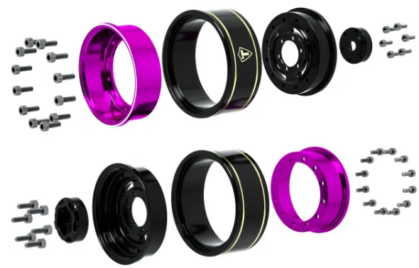 TREAL 1.0 Beadlock Wheels Deep Dish Rims (4P) for SCX24 AX24 FCX24 TRX4M 1/24 1/18 Crawler Car-Type F - Iron City RC Hobbies