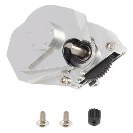 MEUS Racing RC Crawler Aluminum Transmission Gearbox, Assembled Transmission Case Complete Gearbox Upgrade Parts for 1/24 Axial SCX24 Deadbolt 90081 C10 Wrangler (Silver)