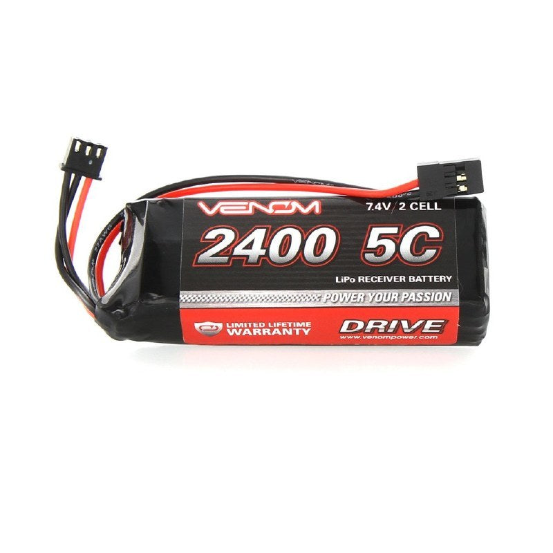 Venom 2S 2400mAh 5C 7.4V LiPo RX/TX Flat pack - Iron City RC Hobbies